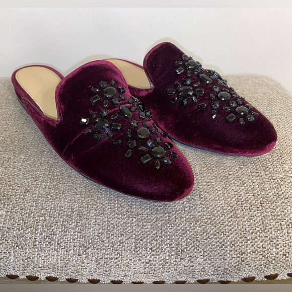 Michael Kors Crystal-Embellished Slip-On Flat Mules in Burgundy Velvet Dark red - Picture 4 of 8